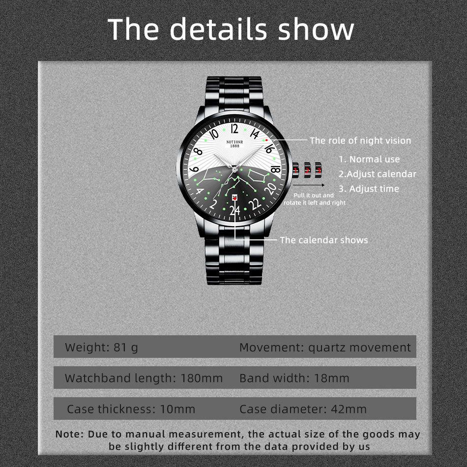 Мужские часы Starlight, кварцевые часы для мужчин «день и ночь», повседневные мужские часы из нержавеющей стали, аналоговые часы с календарем