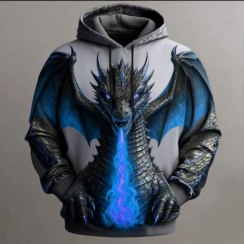 New Men's Dragon 3D Print Hoodie Sweatshirt Fashion Cool Daily Long Sleeve Crew Neck Party Streetwear Fall Winter Tracksuit Coat