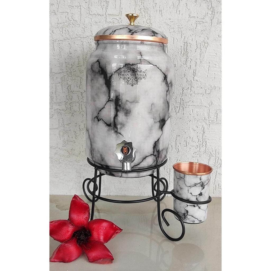 Медный черный и белый мраморный печатный дизайн, большой размер, с латунным краном, медным стаканом и подставкой, для хранения и подачи воды, объем - 5 литров