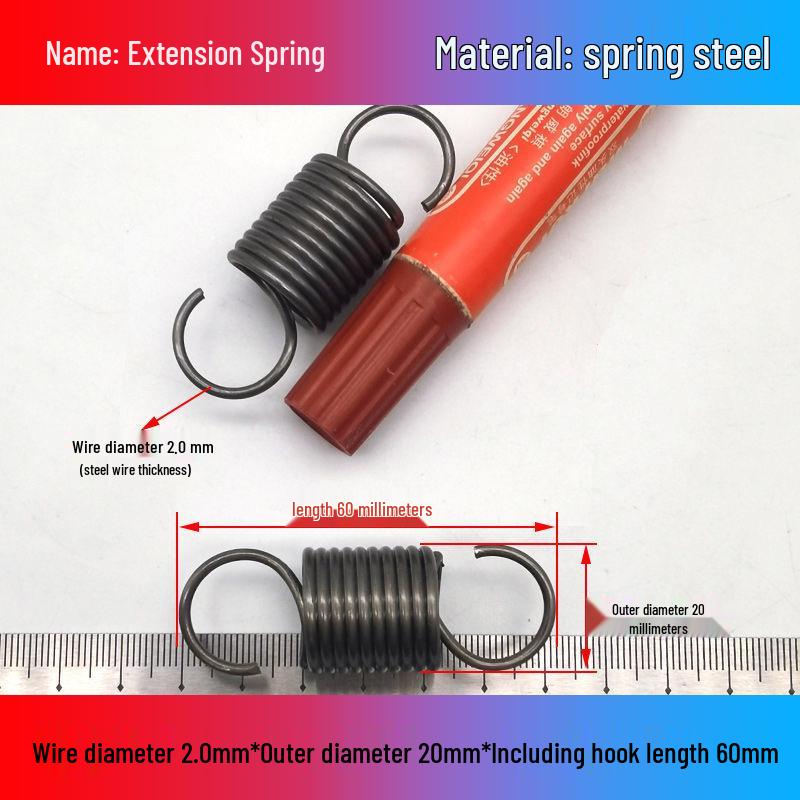 Желтая пружина растяжения из пружинной стали с крюком для удлинителя электрического вилочного погрузчика, наружный диаметр 12-22 мм, проволока 2,0 мм, высокая сила растяжения