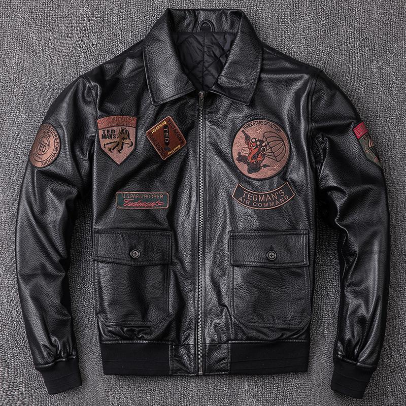 2023 Men's Pilot Winter Jacket Air Force 1 Genuine Leather Jackets for Men Bomber Clothing 100% Sheepskin Aviator Male Coat