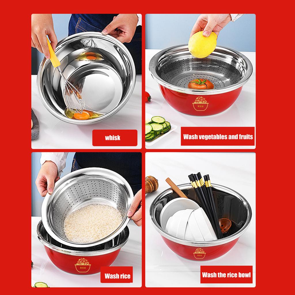 Multifunctional Stainless Steel Basin Set Kitchen Strainer Kitchen Cooking Colander Set Suitable for Efficient Cooking