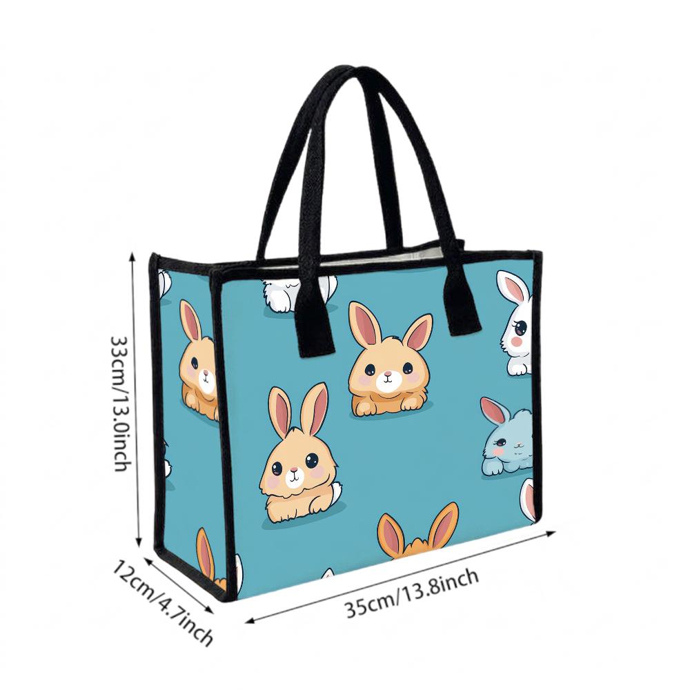 Cute Bunny Printed Tote Bag Casual Shoulder Handbag for Daily Use