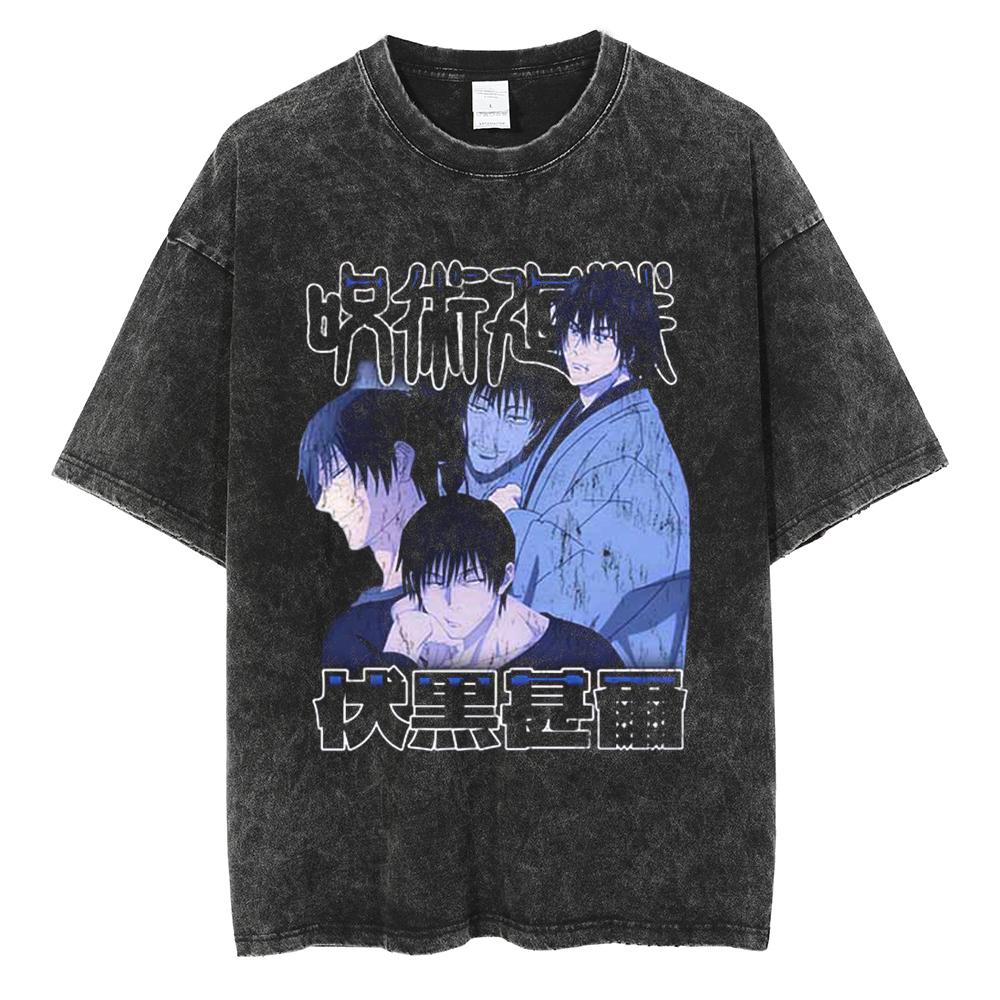 Anime Jujutsu Kaisen Print T Shirt Men Summer Zenin Maki Streetwear Tshirt Oversized Vintage Washed Short Sleeve Casual Tshirt