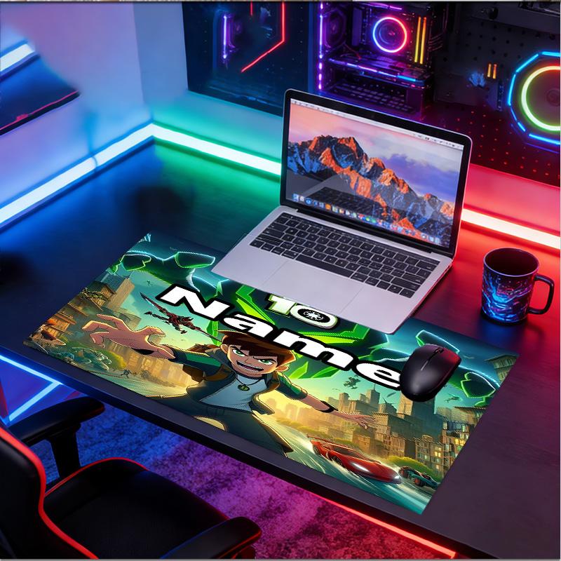Custom Name Personalized Ben 10 Cartoon Pattern Mousepad, Laptop PC Desk Mat, Decorative Desk Mat for Home Keyboard Pad Gift