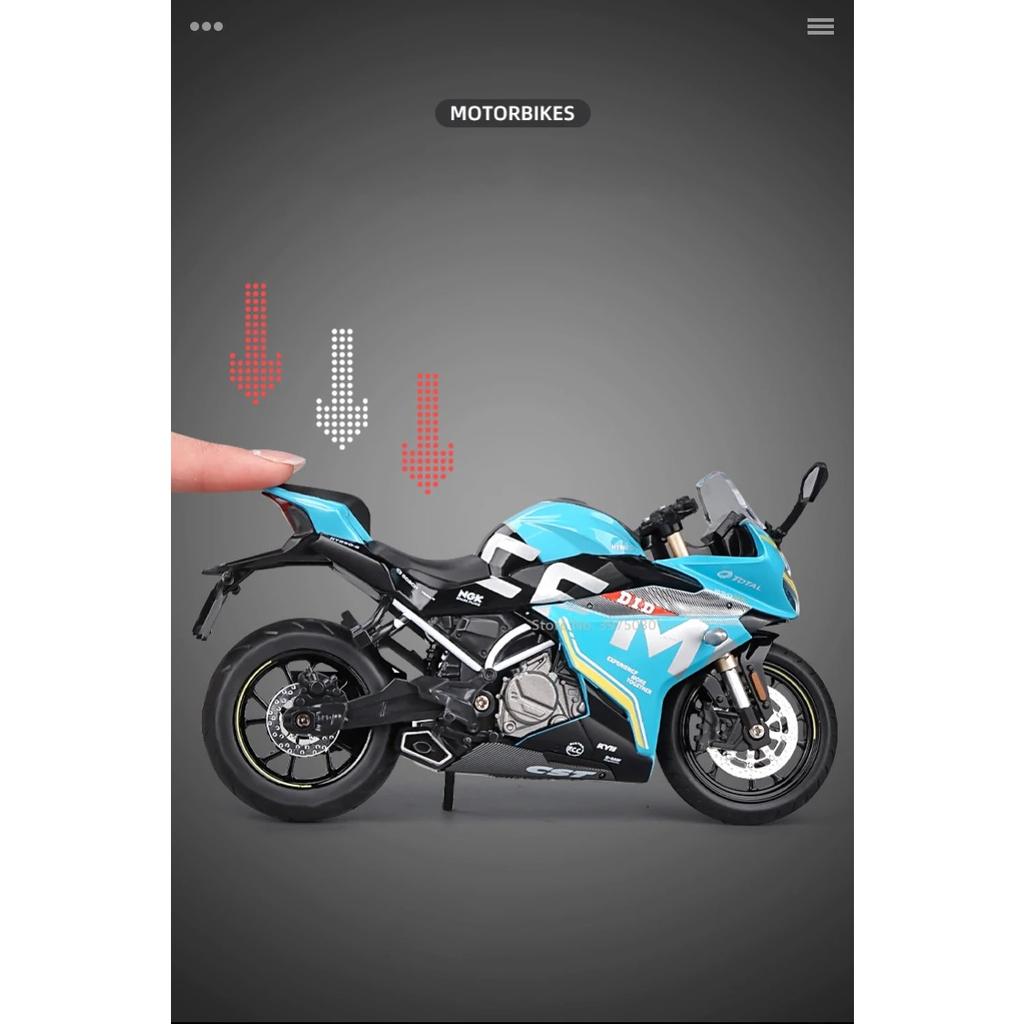 1/12 Spring Breeze 250SR Simulation Alloy Diecast Motorcycle Model Shock Absorbers Sound and Light Collection Toy for Kids Gifts