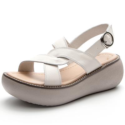 Модные GKTINOO 2025 Женские Летние Босоножки на Платформе Ремешок с Пряжкой Открытый Носок Толстая Подошва Натуральная Кожа Женские Повседневные Пляжные Босоножки на Танкетке