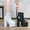 14.5cm Ultra High Heels Women Motorcycle Boots Gothic Style Sexy Black White Soft Leather Plaform Chunky Heel Punk Knight Boots
