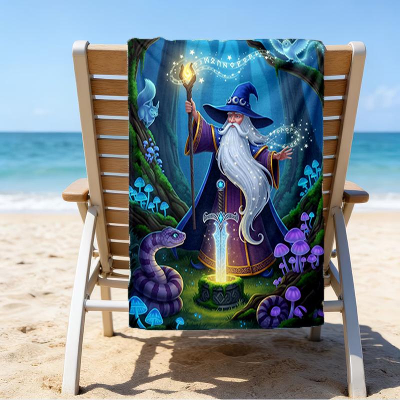 Ultra-Soft Beach Towel with Wizard Theme,Ideal for Pool - Camping, Diving - Perfect Travel Essential, Vibrant Beach Towel.