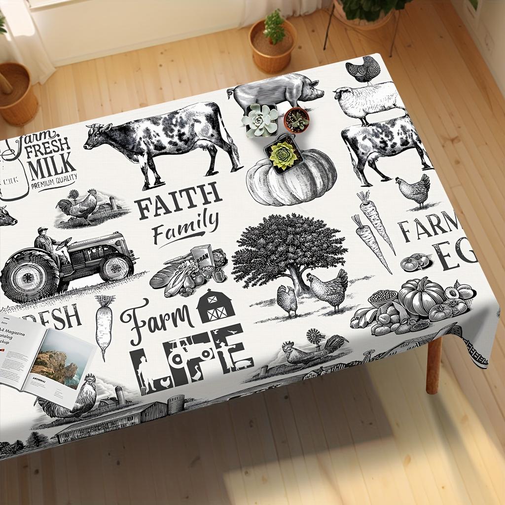 Tractor dairy farm tablecloth, rural style black and white round tablecloth, autumn decorationZYC