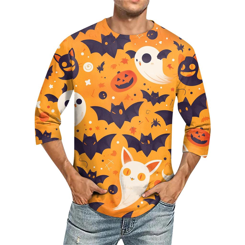 Men's Solid Color Round Neck Three Quarter Sleeve Top T-shirt