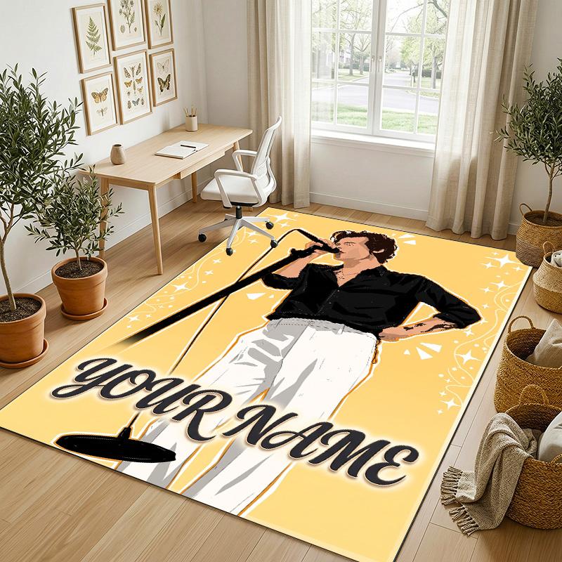 Personalized Crystal Velvet Carpet,Harry Styles Custom Printed Name, Plush Area Rug For Home Indoor Decor