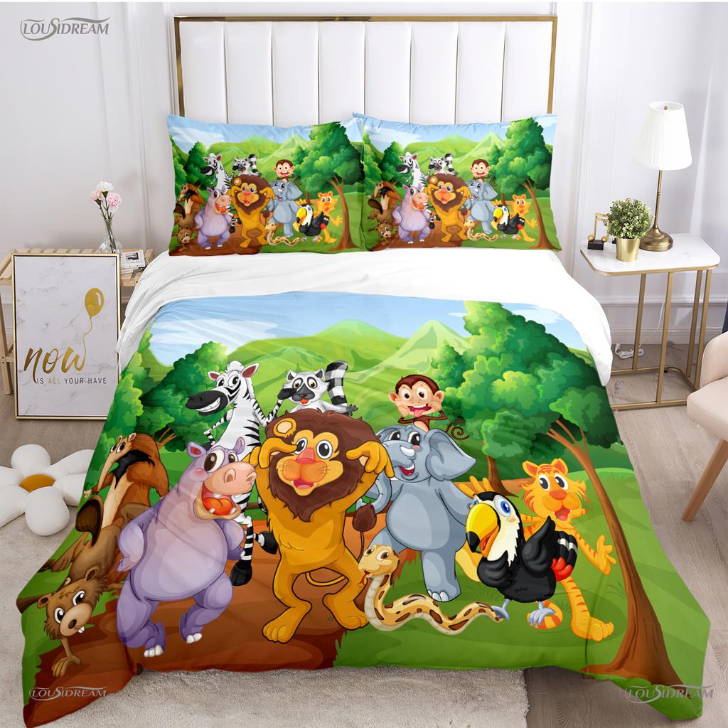 Jungle Animal Cute Casal All Season Duvet Cover Comforter Bedding Sets Soft Quilt Cover and Pillowcases Single/Double/Queen/King