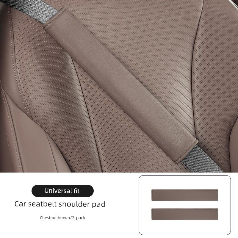 Seatbelt Shoulder Pad, Soft Nappa Leather, Extended Anti-Wear Shoulder and Neck Velcro Protective Cover, Universal for All Seasons, Interior Accessory