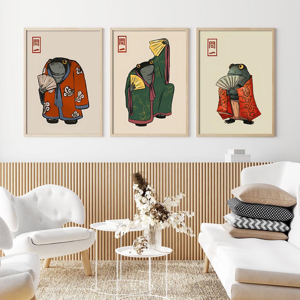 Винтажный японский Мацумото Ходжи лягушка настенный холст с принтом художественный постер милая зеленая жаба картина для гостиной домашний декор Cuadros