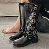Коричневые женские ботфорты 2025 новая осенне-зимняя кожаная обувь в стиле вестерн, ковбойские сапоги, высокие сапоги-рыцари