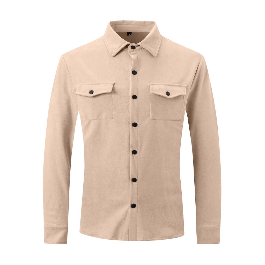 Мужская однотонная повседневная куртка с лацканами на весну и осень, замшевое пальто