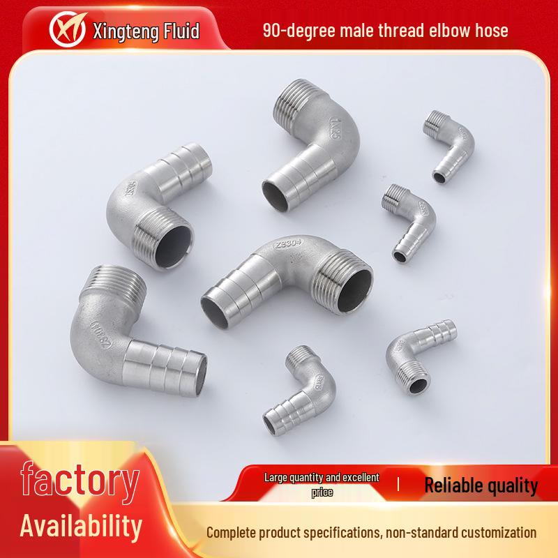 304 Stainless Steel Male Thread 90° Hose Barb Elbow Fitting