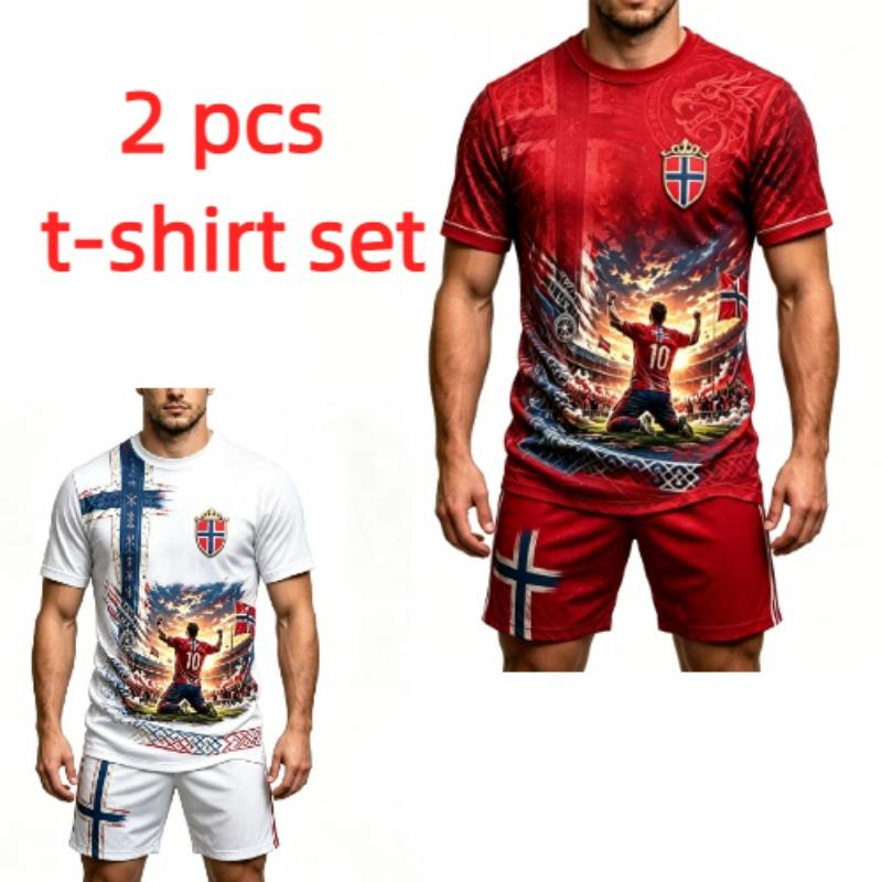 Summer Fashion Norge Badge Norway Football Printed Round Neck Short Sleeved Kids T-Shirt And Shorts Set Boy's and Girl's T-shirt Shorts Set