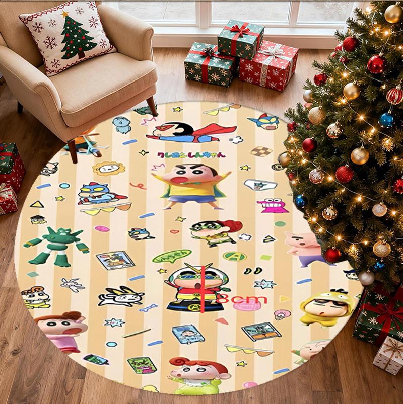 Crayon Shin Pattern Round Rug, Indoor/Outdoor Mat, for Picnic, Gameroom, Bedroom, Office, Living Room, Home Decor Carpet, Birthday Gift
