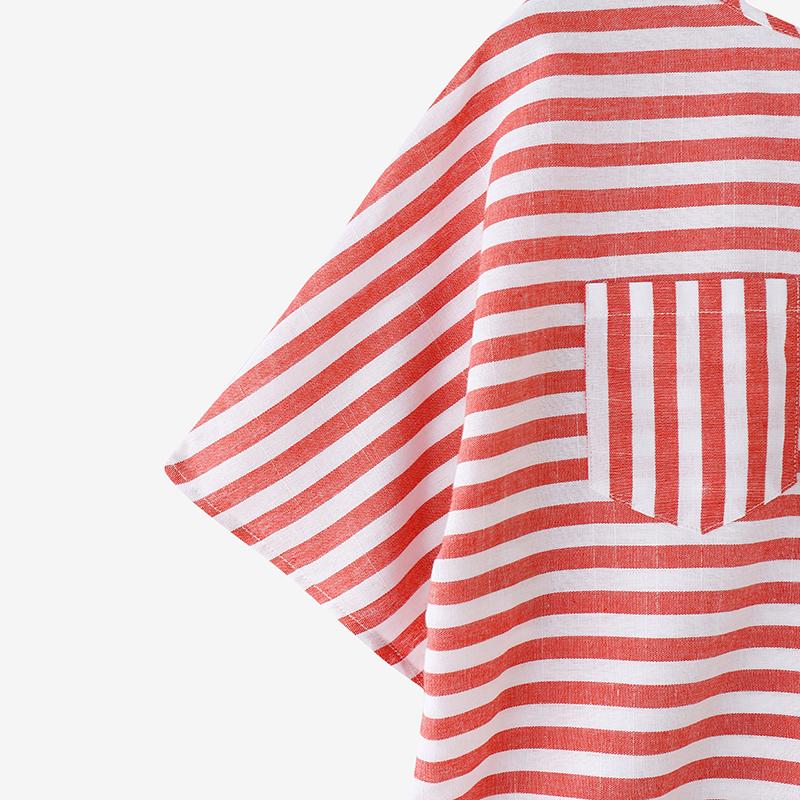 ZANZEA Женский летний топ с круглым вырезом, короткими рукавами и контрастными полосками и передним карманом