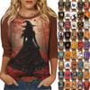 Shirt For Women's Fashion Casual Raglan Sleeve Round Neck 3/4 Sleeve Loose Halloween Printed T-Shirt Ladies Top