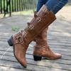 Fashion Fashion Buckle Knee High Boots for Women Winter Square Heels Western Long Boots Woman Black Pu Leather Punk Gothic Booties