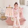 100% Cotton Girls Pajama Set Short Sleeve Long Pants Cartoon Print Sleepwear Kids Home Wear