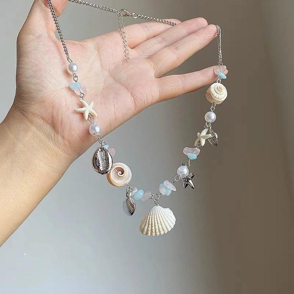 Y2K Ocean Themed Necklace Sweet Cool Chain Necklace Fashion Shell Pearl Choker Women