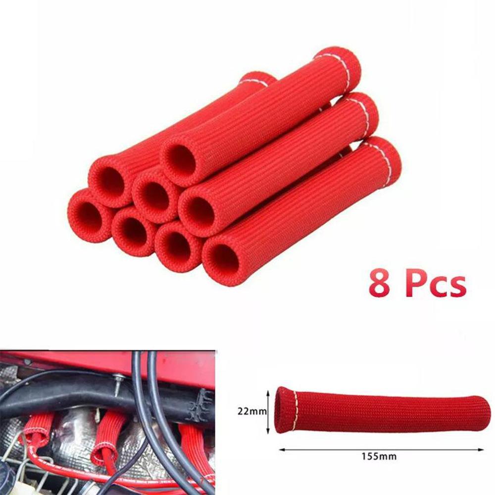 8Pcs High Temperature Resistant Spark Plug Wire Protector Fiberglass Heat Shield Tube Turbo Heat Insulation Cover Car Modification Parts
