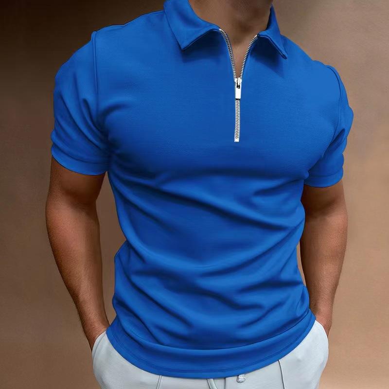Men's Casual Solid Color Classic T-shirt Zipper POLO Shirt