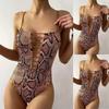 Women's Sexy Snakeskin Print Hollow Rope One-Piece Swimsuit Swimwear