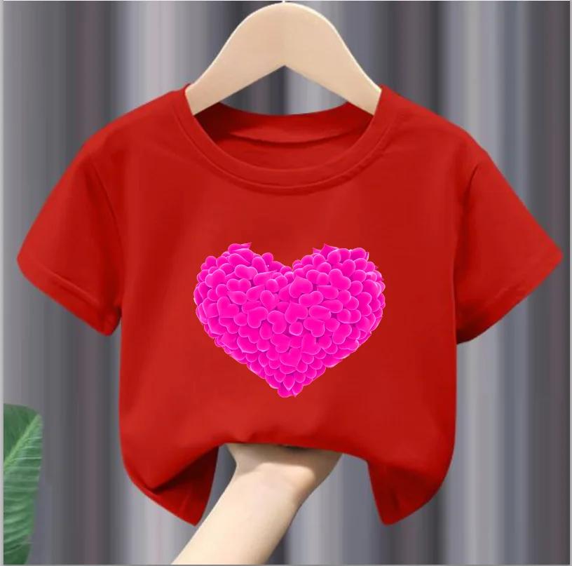 Children Short Sleeve Tops Funny Heart Shaped Design Tshirt Girls Spring Party Dresses Kid Lovely Tees Girl Clothes