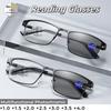 Men's Square Multi Focus Photochromic Metal Frame Reading Glasses Presbyopia Business Oversized Computer Anti Blue Light