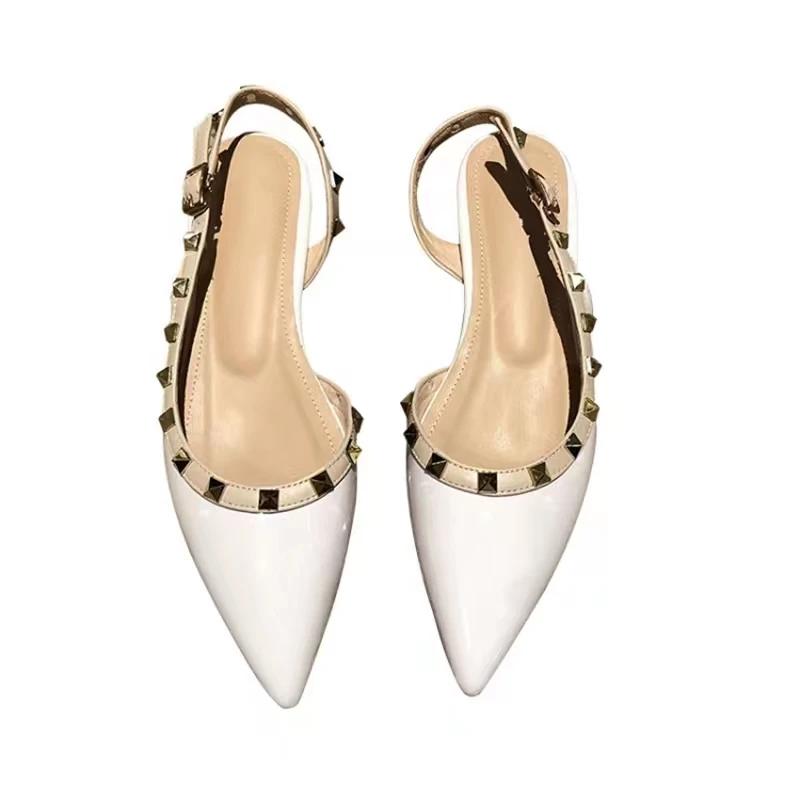 Модные замшевые балетки с шипами, с острым носком, кожаные сандалии с открытым носком, женские сандалии, женские балетки, обувь женская