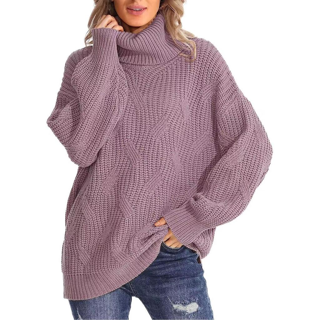 Women's Fashion Loose High Neck Knit Pullover Top Long Sleeve Casual Sweater