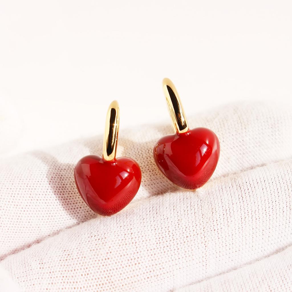 Серьги Love с красной эмалью на день рождения, женские, ретро, элегантные, белые, двухсторонние, с персиковым сердцем, пряжки для пригородных ушей 382