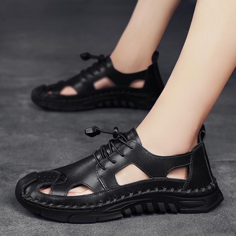 Летние мужские кожаные сандалии, легкие дышащие пляжные сандалии для отдыха на природе, повседневная обувь