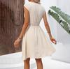 Spring Summer Women Seaside Vacation Slim Fit Sleeveless Dresses High Waist A-Line Lace Hollowed Out V-Neck Dress S-XL