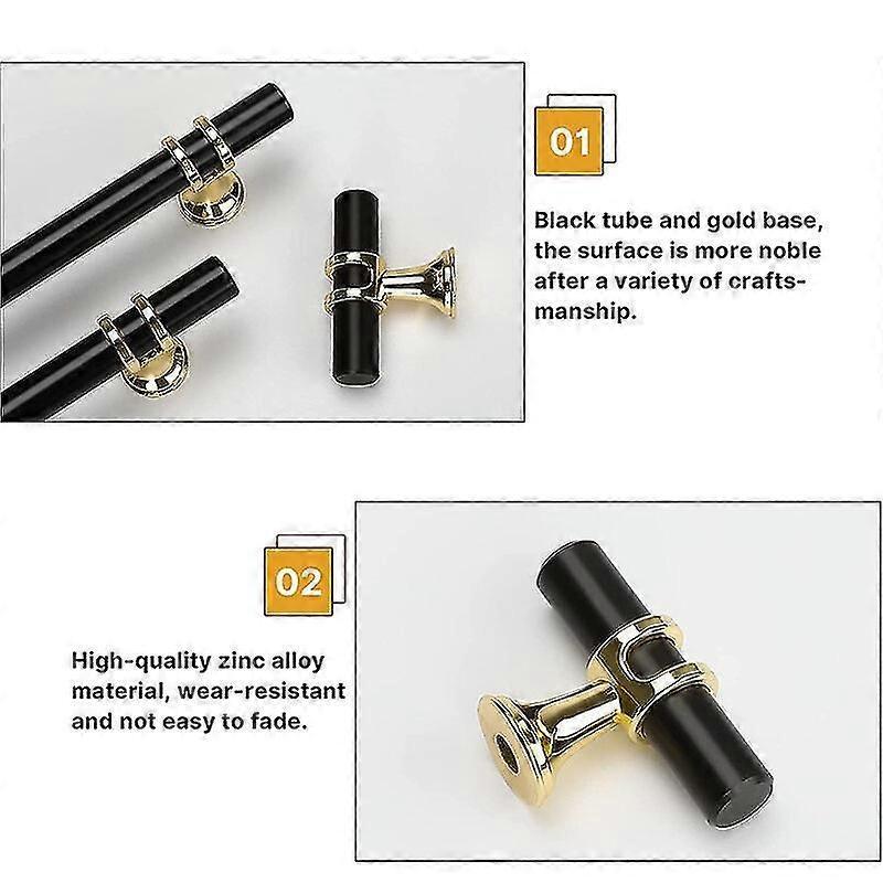 10 Pcs Zinc Alloy Furniture Handle Modern Style Drawer Handle with Screws Black and Gold - Single Hole