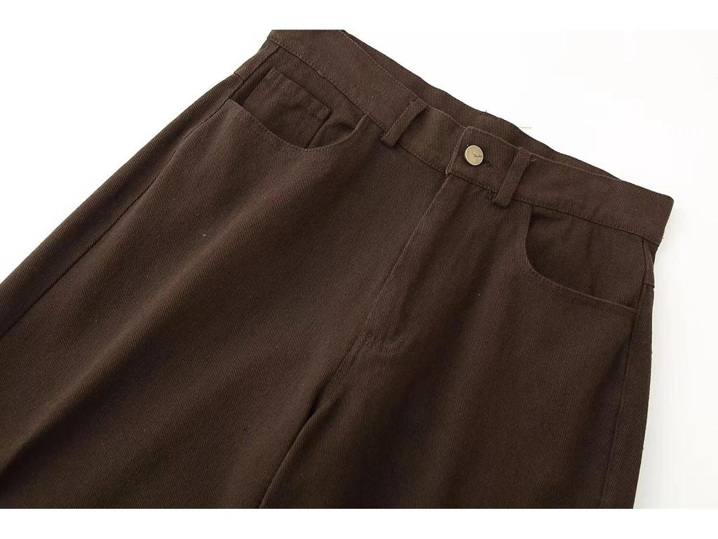 Европейский и американский женский ретро облегающий джинсовый комплект на одной пуговице с брюками широкого кроя - Модный стиль