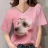 Женская футболка с изображением животных, футболка с 3d принтом милой собаки, женские модные футболки, топы с v-образным вырезом и короткими рукавами, футболки, футболка с милым домашним животным, топ Kawaii