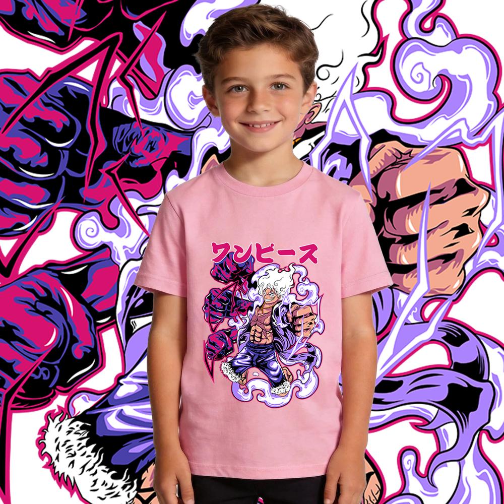 One Piece Luffy Gear 5 Anime Print Tee Kids Cotton T Shirt Boys Girls Summer Casual Top Soft Breathable