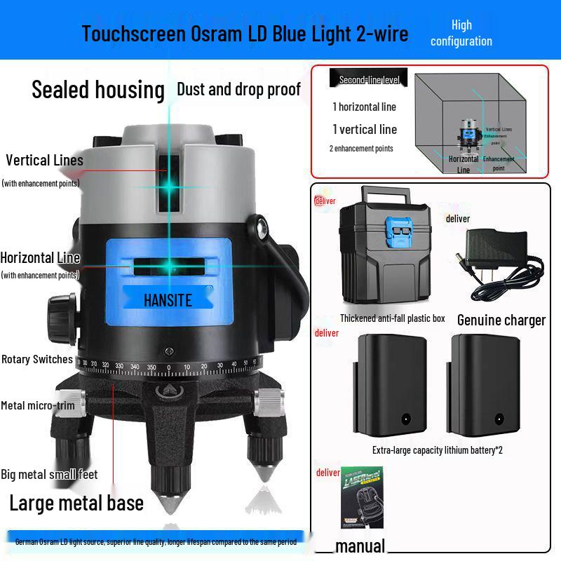 High-Precision Infrared Laser Level: 2 & 5-Line, Automatic, Indoor/Outdoor, Green & Blue Light