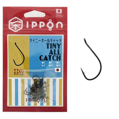 ИППОН (Один) Крошечные крючки All Catch с черным покрытием, размер 2 (40 штук) - Размер 12 (36 штук), Крючки для форели, Пирсовые крючки, Сделано в Японии (Размер 8 (38 штук))