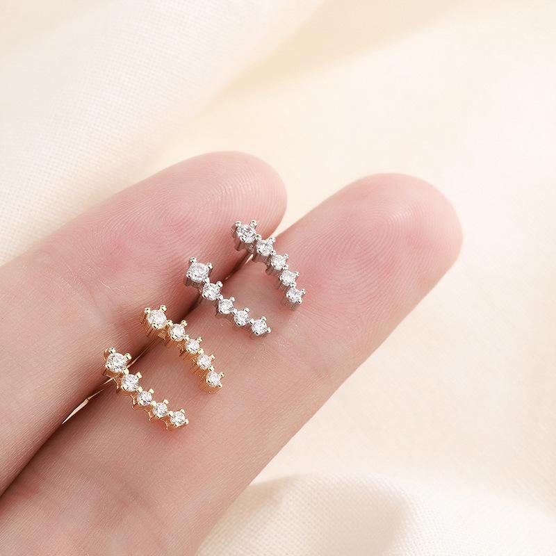 Summer Minimalist Small Zircon Row Stud Earrings For Women Delicate And Cute Daily Jewelry Accessory