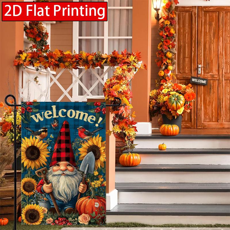 2D Flat - 2D Flat - 2D Flat Autumn Garden Flag Double-Sided_ Autumn Cute Dwarf Okra Pumpkin Yard Flag_ Sunflower Lawn Farmhouse Yard Flag Decoration_