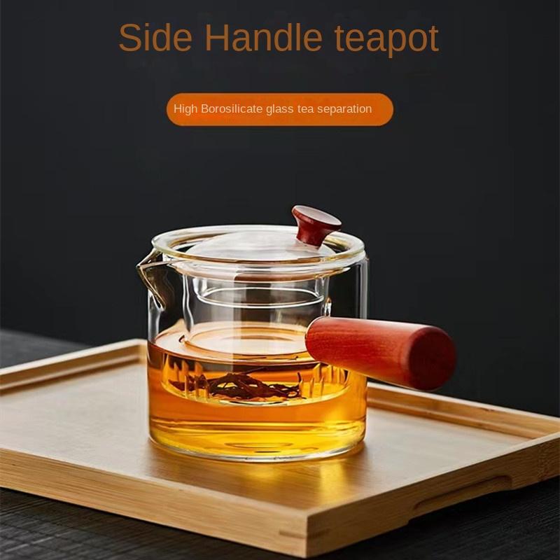 Боковая ручка стеклянный чайник утолщенный термостойкий фильтр деревянная ручка чайник деревянная ручка стеклянный кувшин для чайного сервиза