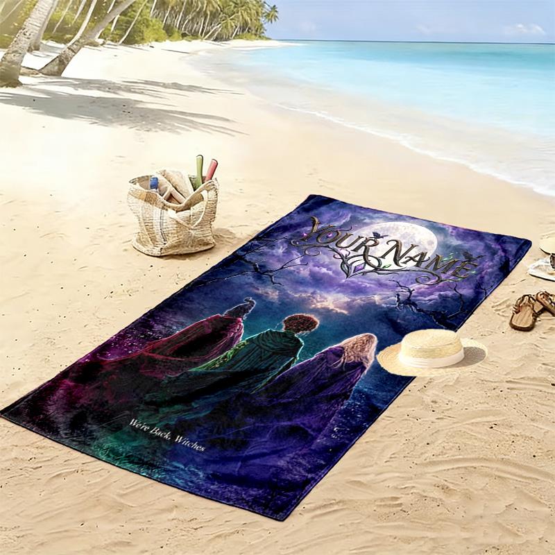 Name Custom Hocus Witch Print Beach Towel, Large Soft Quick Dry Towel for Beach Camping Swimming