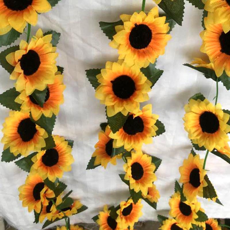 230 см Подсолнух Плющ Искусственные цветы Настенная гирлянда Садовые ограждения Домашнее свадебное рождественское украшение Искусственное растение